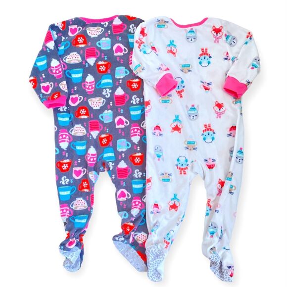 CARTER'S 12 Months Pajamas Set of 2 Fall Winter Holiday Christmas PJs Fleece - Picture 1 of 5